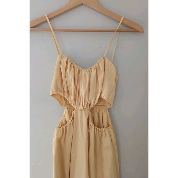Abercrombie & Fitch Cut Out Maxi Dress Size Medium Tall Yellow Sleeveless Ruched - Picture 2 of 8